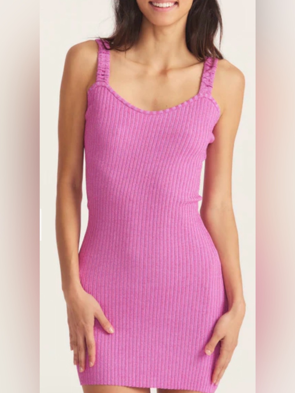 Love Shack Fancy Pink Flitter Ribbed Knit Leoma Mini Dress
